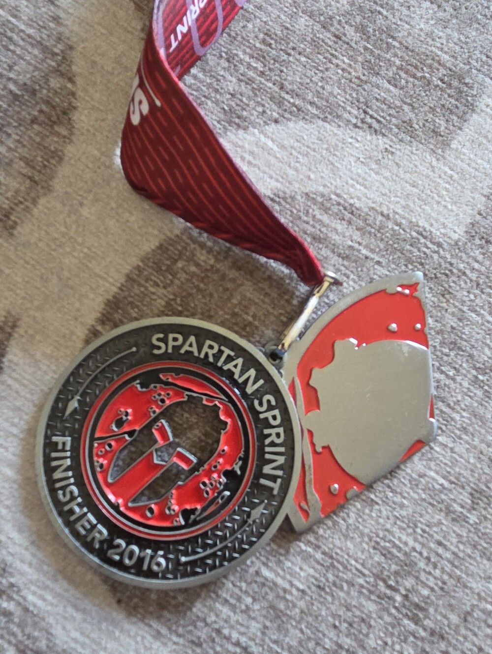 2016 Spartan Sprint Finisher Medal And Wedge- Red and Silver